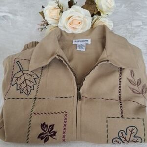 Alfred Dunner Womens Size 12 Tan Floral Zipper Up Jacket